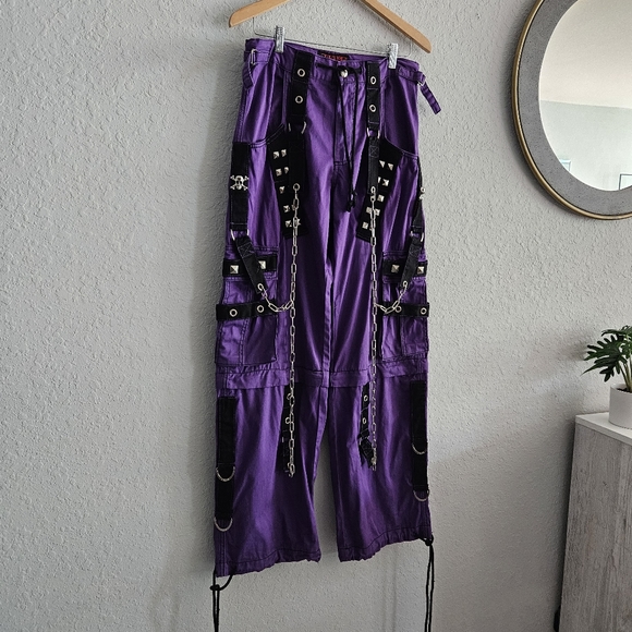 TRIPP NYC✖️Darkstreet Cuff Pants Purple/Black/Silver Metal Chained Cargo SMALL - Picture 3 of 15